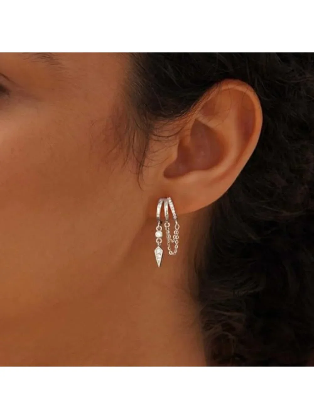 14k Gold Plated Triple Huggie Stud Dangle Drop Earrings for Women Trendy
